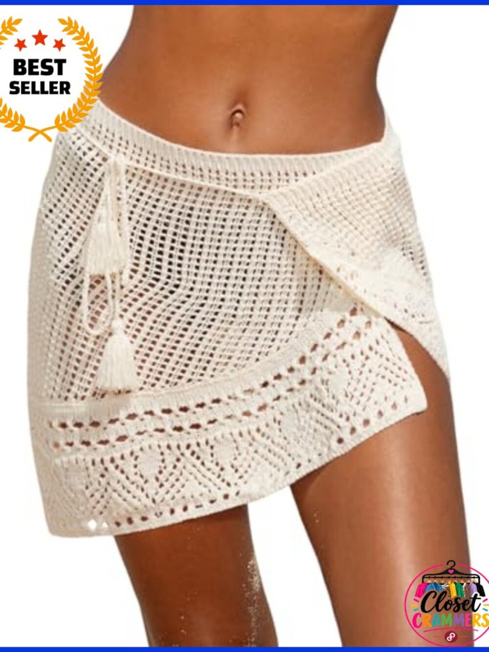 Crochet Coverup Skirt Self Tie Knit Mini Wrap Cover Up for Swimwear